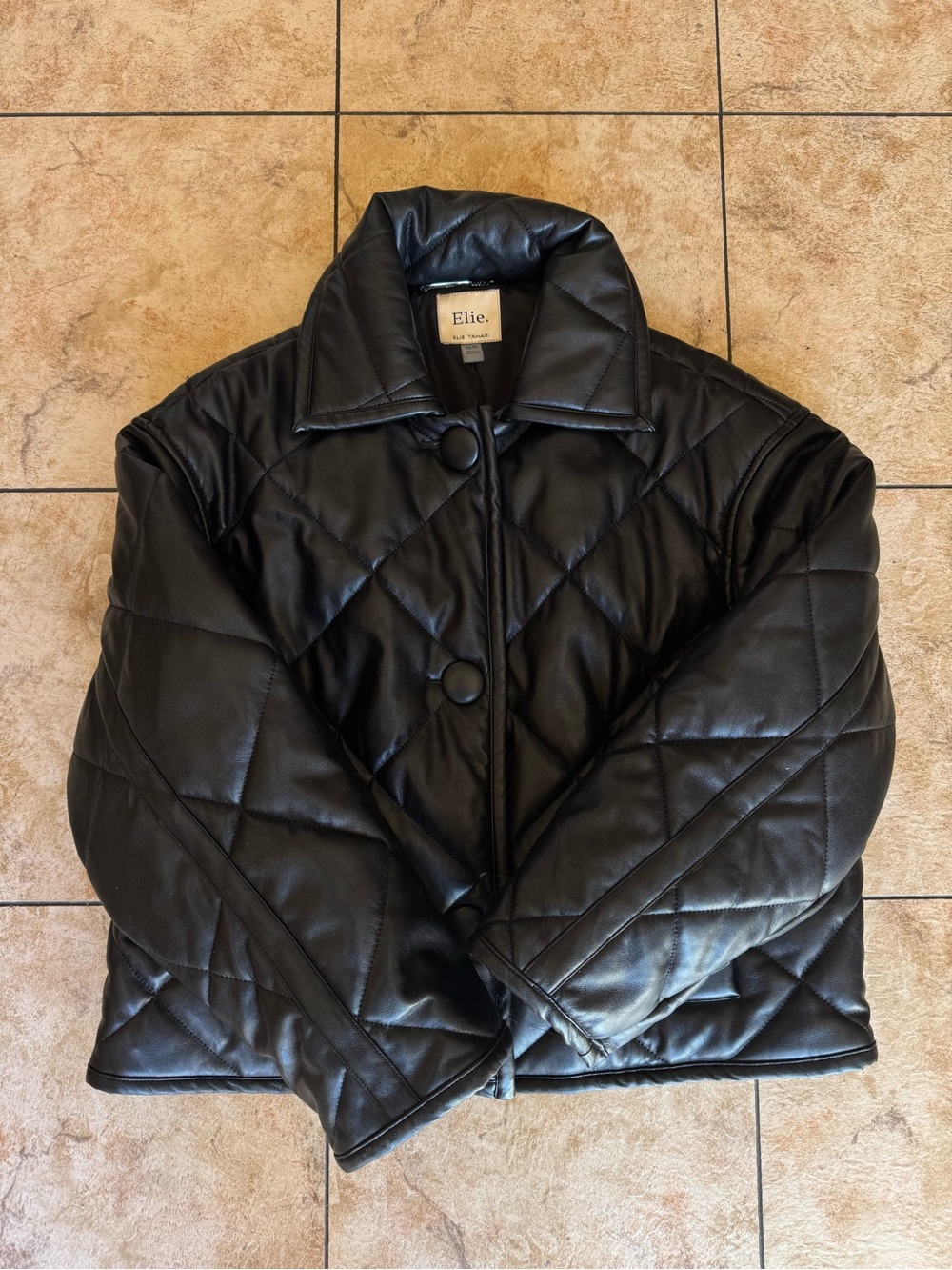 Elie Tahari Black Quilted Leather Puffer Jacket